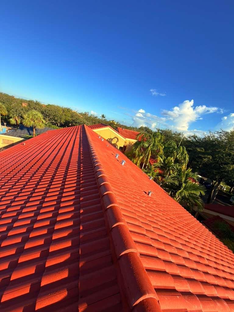 Roofing underlayment installation near completion